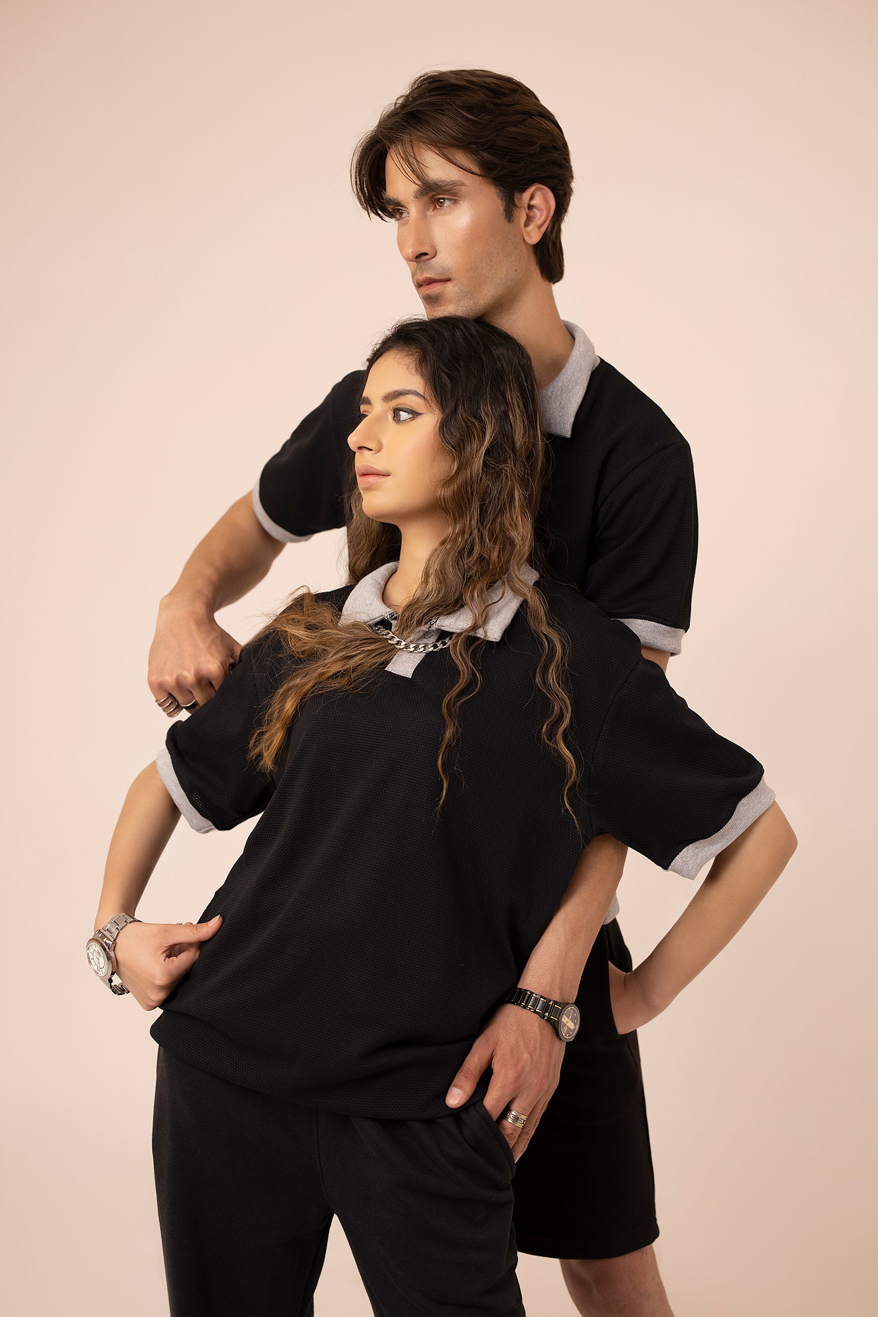 Black Polo With Contrast Ribbed Collar