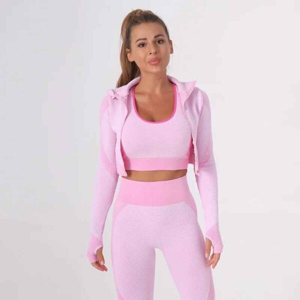 Ensemble Survêtement Femme 3 Pièces – Legging, Crop Top et Haut Manches Longues – Image 9