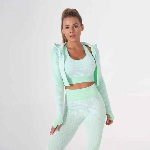Ensemble Survêtement Femme 3 Pièces – Legging, Crop Top et Haut Manches Longues – Image 8