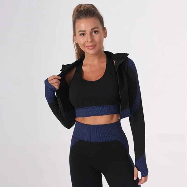 Ensemble Survêtement Femme 3 Pièces – Legging, Crop Top et Haut Manches Longues – Image 7