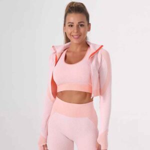 Ensemble Survêtement Femme 3 Pièces – Legging, Crop Top et Haut Manches Longues