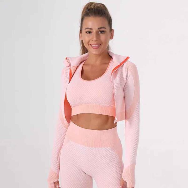 Ensemble Survêtement Femme 3 Pièces – Legging, Crop Top et Haut Manches Longues
