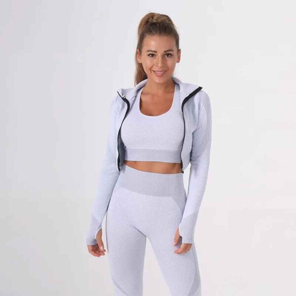 Ensemble Survêtement Femme 3 Pièces – Legging, Crop Top et Haut Manches Longues – Image 4