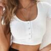 Crop Top Femme à Manches Courtes avec Boutons-Pression – Confort & Style Sportif – Image 3