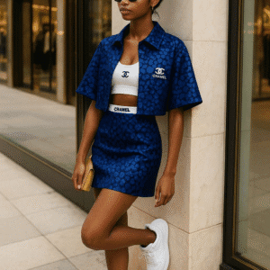 Ensemble Femme 3 Pièces Sport Chic – Veste, Crop Top et Mini Jupe