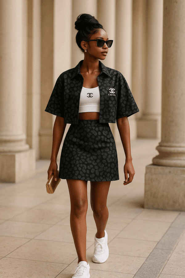Ensemble Femme 3 Pièces Sport Chic – Veste, Crop Top et Mini Jupe – Image 3