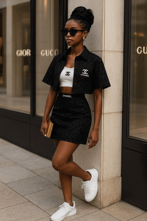 Ensemble Femme 3 Pièces Sport Chic – Veste, Crop Top et Mini Jupe – Image 2